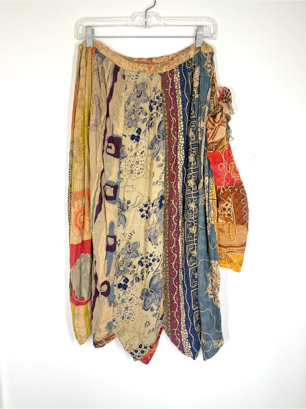 Sacred Threads Asymmetrical Patchwork Embroidered Boho Long Midi Skirt Artsy M/L